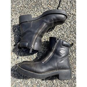 Harley Davidson Women's Double Zip Black Leather Short Boots 84052 size 8